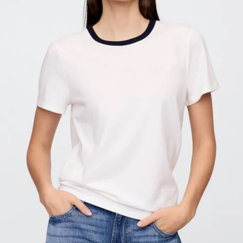 GAP cotton white tee with black trim. Medium. Like New. Never worn.